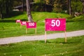 Yard signs in driving range Royalty Free Stock Photo