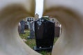 in a yard of a stonemason's workshop there are many different gravestones next to each other Royalty Free Stock Photo