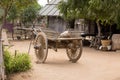 Yard with a wooden cart. Bagan, Myanmar