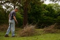 Yardwork bundling twigs Royalty Free Stock Photo