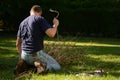 Yardwork bundling twigs Royalty Free Stock Photo