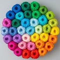 Yarn balls arranged in a circular pattern displaying a gradient of vibrant Royalty Free Stock Photo