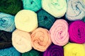 Yarn balls as background, vintage and retro color tone Royalty Free Stock Photo