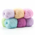 Yarn balls for knitting and crochet isolated on white background, cotton wool clews and skeins as natural organic