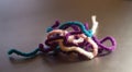 Yarn colorful isolated loose threads with copy space