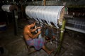 Yarn factory workers are rechecking newly made white yarn at Narsingdi  Bangladesh Royalty Free Stock Photo