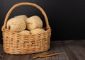 yarn for kniting in a wicker basket Royalty Free Stock Photo