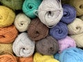 The yarn is a nice color on the shop window. Ready to crochet and knitting. Royalty Free Stock Photo