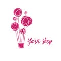 Yarn shop vector template logo. Freehand drawn line concept ball