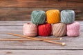 Yarns for knitting with wooden knitting needles. Royalty Free Stock Photo