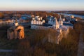 Yaroslav`s Court in Veliky Novgorod. Nikolo-Dvorishchensky Cathedral, an important historical tourist site of Russia, aerial view