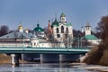 Yaroslavl Kremlin view from across the automobile bridge and the Kotorosl River . Royalty Free Stock Photo