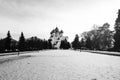 The Assumption Cathedral in Yaroslavl, Russia in winter - Golden domes and Crosses. Black and white Royalty Free Stock Photo