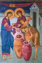Fragment of mural painting of Jesus Christ miracle in Tolga Monastery Royalty Free Stock Photo
