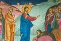 Mural painting of preaching Jesus Christ in Tolga Monastery Royalty Free Stock Photo
