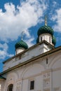 Yaroslavl, Russia, July 4, 2023. A fragment of the wall of the Church of Elijah the Prophet with domes against the sky. Royalty Free Stock Photo