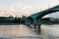 Yaroslavl, Russia, July 8, 2023. Road bridge over the river, view from below.