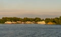 Yaroslavl, Russia, July 8, 2023. A small backwater for mooring river boats at sunset. Royalty Free Stock Photo