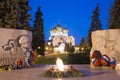 Night view of the Assumption cathedral and war memorial, Yaroslavl