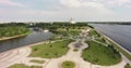 Yaroslavl, Russia. Strelka Park, aerial, 4K