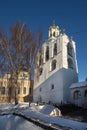 Bell tower of Spaso-Preobrazhensky monastery in Yaroslavl city, Russia
