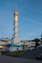 The Yaroslavl, Volga embankment, River station with night light. Luminous tower