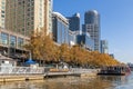 On the Yarra River viewing back to shore along the Southbank Promenade