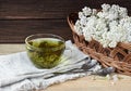 Yarrow herbal healing tea or decoction with fresh milfoil flowers