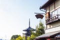 Yasaka pagoda is a five-story pagoda. This is the last remnant of Hokanji Temple on a traditional street in old village Royalty Free Stock Photo