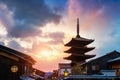 Yasaka Pagoda and Sannen Zaka Street at sunset in Kyoto, Japan