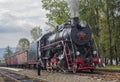 Yasinya, Ukraine - August 29, 2016: Old Soviet locomotive at the station Yassin