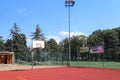 Yaslo, Poland - july 12 2018:Modern basketball and volleyball court.Multifunctional children`s playground with artificial surfaced