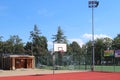 Yaslo, Poland - july 12 2018:Modern basketball and volleyball court.Multifunctional children`s playground with artificial surfaced