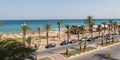 A view from Tunisian hotel room on the beach and Mediterranean sea Royalty Free Stock Photo