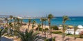 A view from Tunisian hotel room on the beach and Mediterranean sea Royalty Free Stock Photo