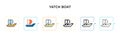 Yatch boat vector icon in 6 different modern styles. Black, two colored yatch boat icons designed in filled, outline, line and