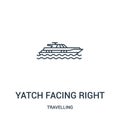yatch facing right icon vector from travelling collection. Thin line yatch facing right outline icon vector illustration. Linear