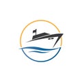 Yatch logo vector design on the sea illustration Royalty Free Stock Photo