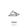 Yatch outline vector icon. Thin line black yatch icon, flat vector simple element illustration from editable nautical concept Royalty Free Stock Photo