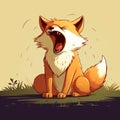 Yawning Cartoon Fox Digital Painting With Anime-inspired Style