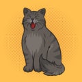 Yawning cat pinup pop art raster illustration