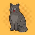 Yawning cat pinup pop art vector illustration