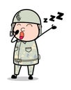 Yawning - Cute Army Man Cartoon Soldier Vector Illustration