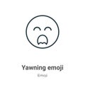 Yawning emoji outline vector icon. Thin line black yawning emoji icon, flat vector simple element illustration from editable emoji