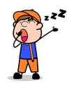 Yawning - Retro Cartoon Carpenter Worker Vector Illustration