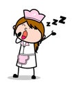 Yawning - Retro Cartoon Waitress Female Chef Vector Illustration