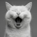 Yawning White Cat Closeup Monochrome Portrait Royalty Free Stock Photo