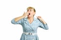 Yawning woman on white background. Royalty Free Stock Photo