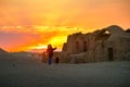 Yazd, Iran - May 2022: Ruins of Zoroastrians Dakhmeh Towers of Silence in Yazd city Royalty Free Stock Photo