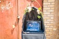 Yazd, Iran - 10th june, 2022: iranian man memorial stand with portrait photo picture man in street. Death in persian culture